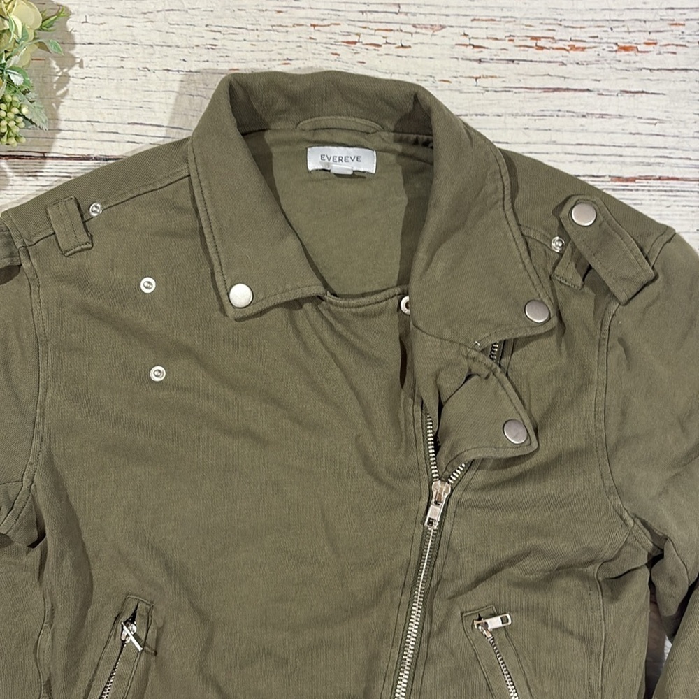 Evereve French Terry Olive Green Moto Jacket - Picture 7 of 9